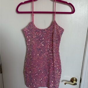 Lucy in The Sky Iridescent Sequin Bodycon Dress in Pink